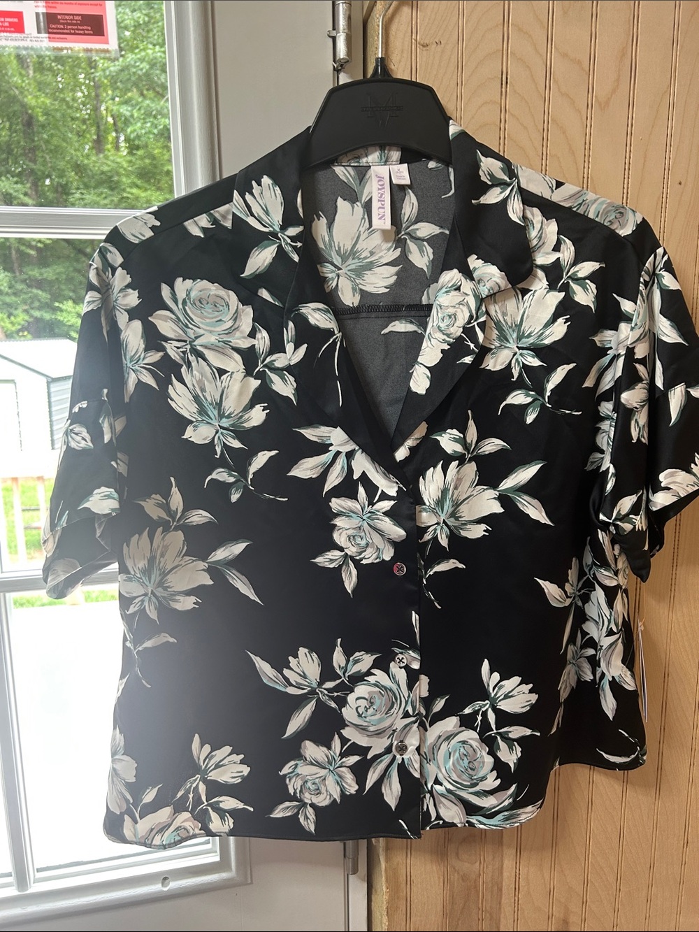 Black Floral Button-Up Crop Top